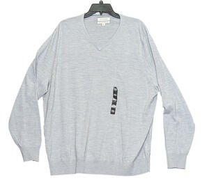 Autograph Sweater Mens Size 3XL Gray Merino Wool V Neck Lightweight Pullover